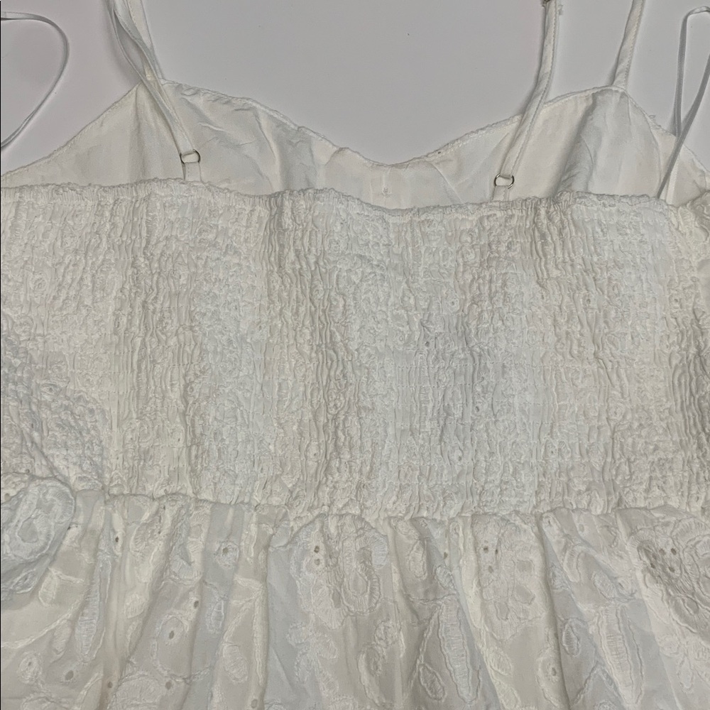 White Eyelet Spaghetti Strap Babydoll Dress - Picture 12 of 12